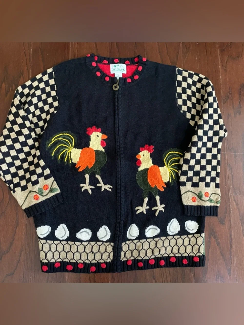 VTG 90s QUACKER FACTORY Western farm animal barn zip Embroidered Cardigan M - Picture 1 of 5